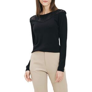 Cable Stitch Women's Pointelle Inset Sweater Small Crochet Knit Pullover Top